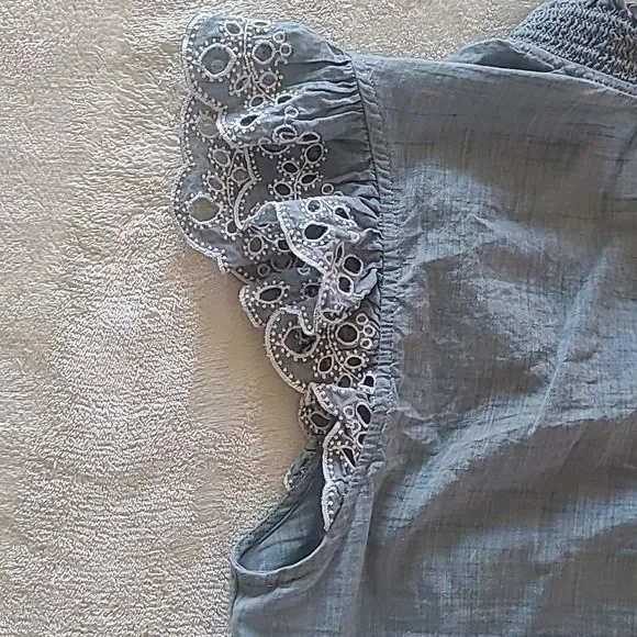 Express Jean Ruffle Sleeve Button Front Blouse Size S Boho Contemporary Style - Picture 9 of 13